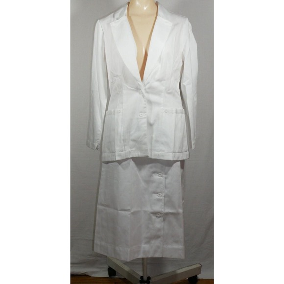 Vtg Work Force By Barco White Nurse Uniform Skirt Jacket Size 4 NOS - Picture 1 of 14